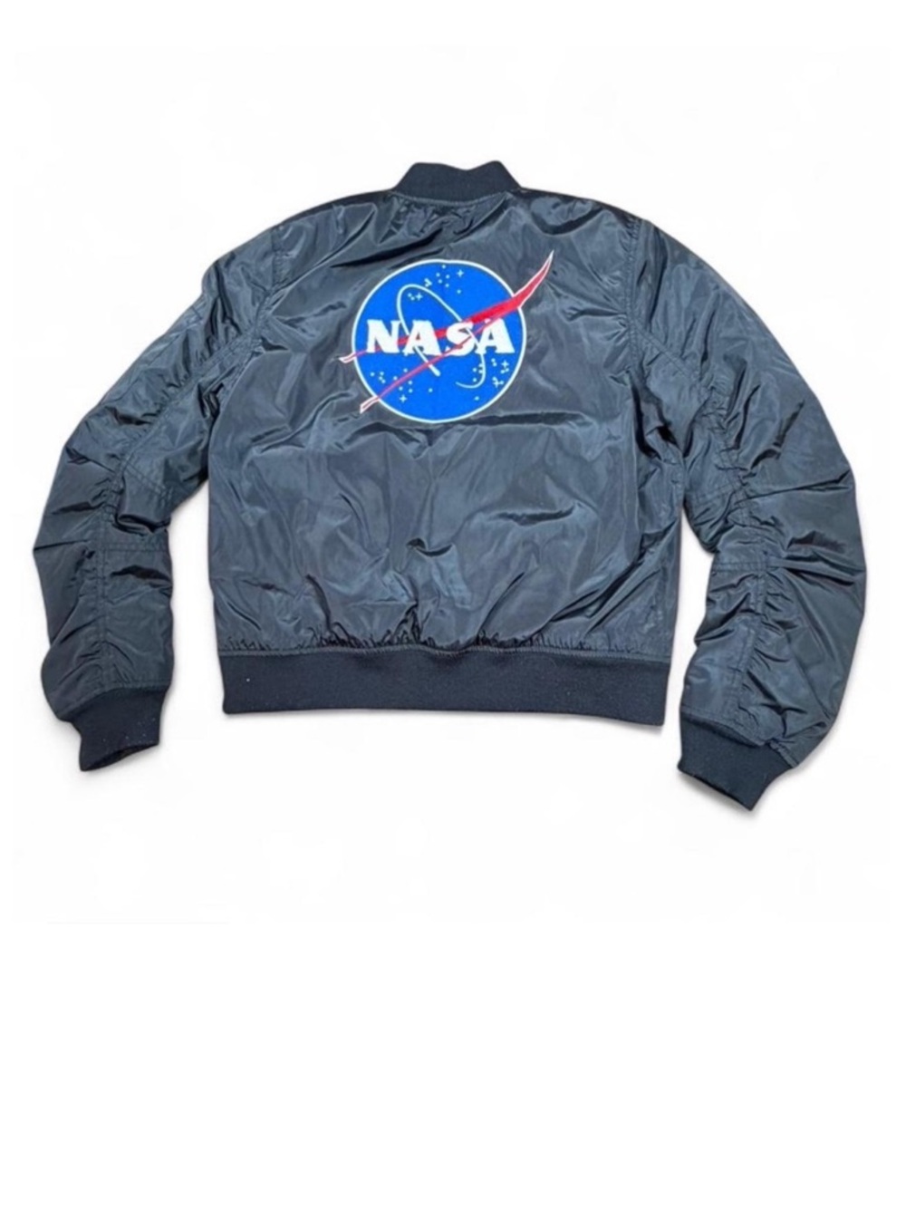 Black NASA bomber jacket with classic MA-1 inspired silhouette 🚀 forever 21 - Picture 1 of 8
